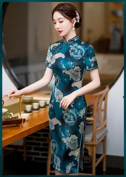 2023 Весенне-Осеннее Ципао с разрезом средней длины, Улучшенное Ципао для Самосовершенствования, Вечернее платье Ципао в Китайском стиле в Китайском стиле для Женщин
